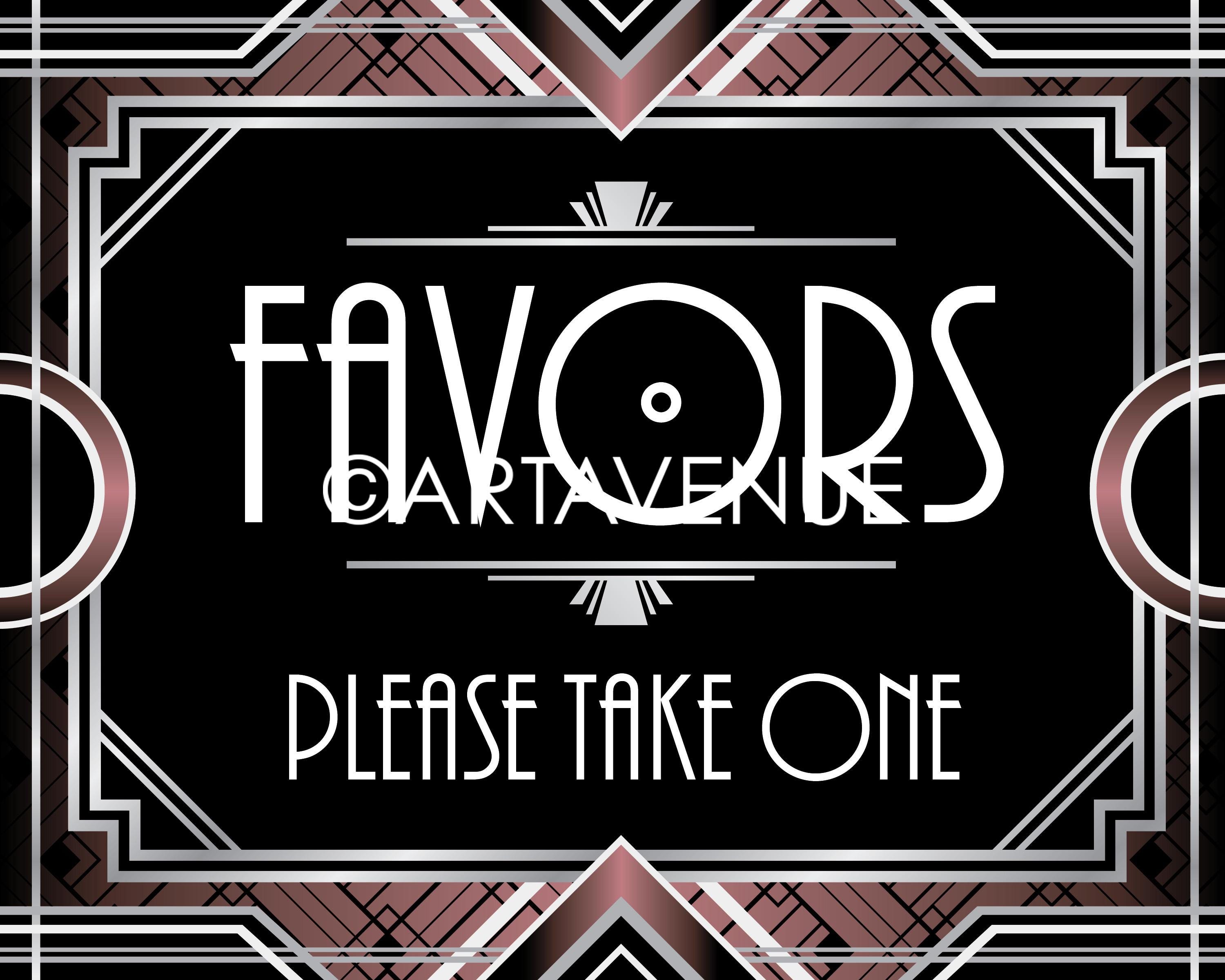 Favors Please Take One Sign Printable, Silver Red Art Deco Party Bar ...