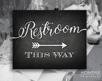 Chalkboard Chic Wedding Signs | Restroom This Way Sign | Restroom Sign Printables | Chalk Arrow Signs | Wedding Sign Downloads SCC69