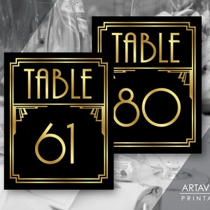 Art Deco Table Number Signs 61-80, Great Gatsby Wedding Party Table Sign Decorations, Roaring 20&#39;s Instant Download ADBG1