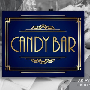 Navy and Gold Party Decor "CANDY BAR" Printable Sign Roaring Twenties, Art Deco Party Supplies - NG1
