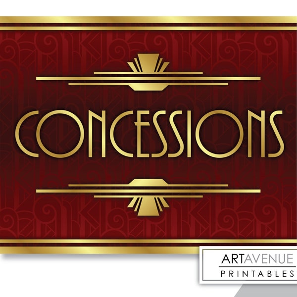 Printable Art Movie Theme Sign - "Concessions" message - Faux Gold digital file - MTC1