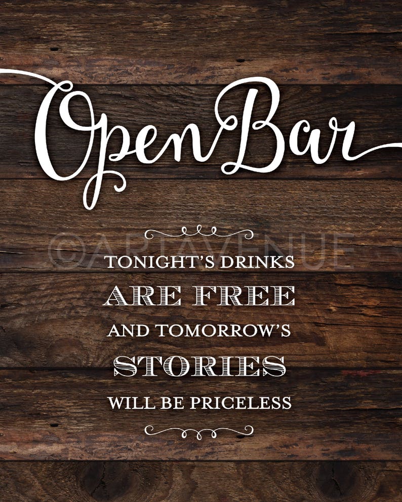 Rustic Chic Wedding Signs OPEN BAR Stories Are Priceless Quote Sign Rustic Wedding Sign Printables Wedding Downloads SCRW47 image 2