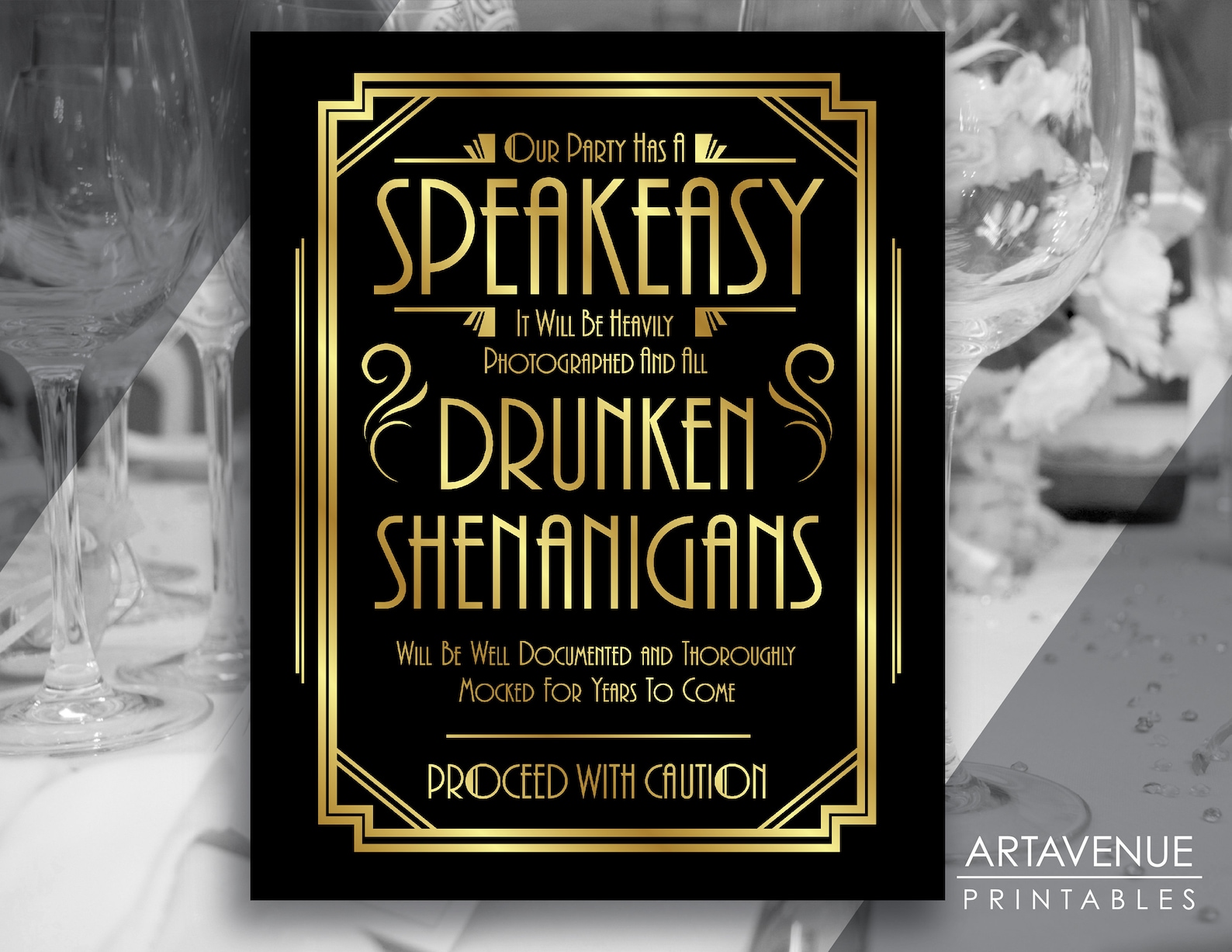 Art Deco Speakeasy Drunken Shenanigans Quote Sign Printable Etsy