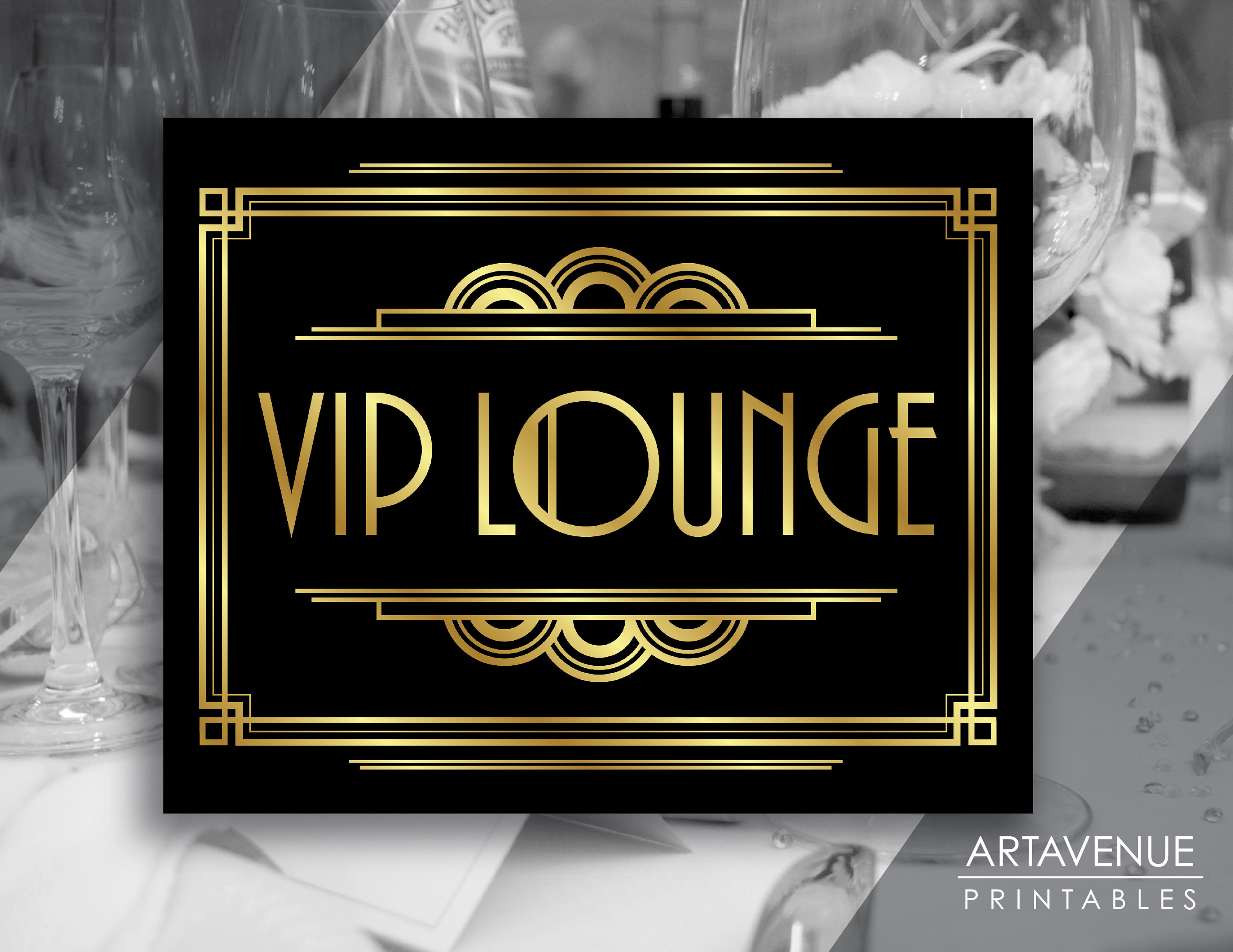 Art Deco VIP LOUNGE Sign Printable Black and Gold Roaring Etsy UK