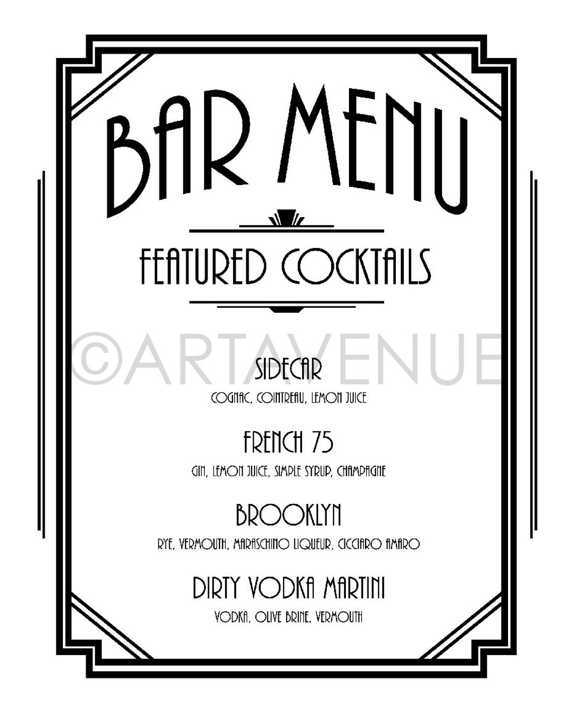 Custom BAR MENU Sign Printable Art Gatsby Bar Menu Gatsby Etsy