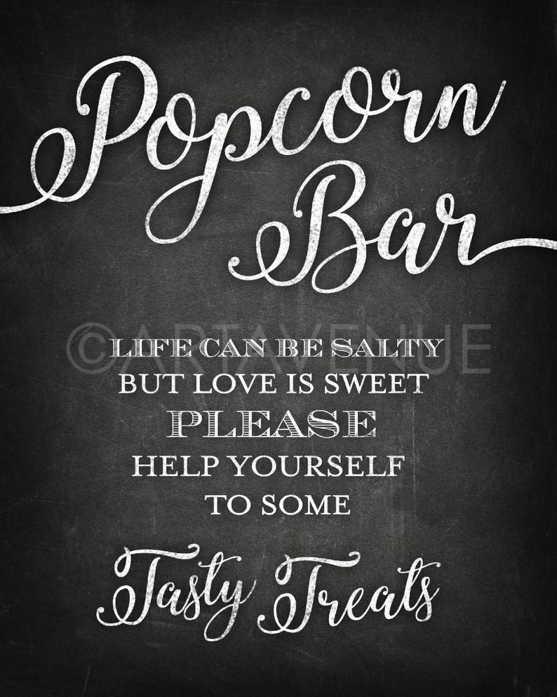 Chalkboard Chic Party Signs Popcorn Bar Life Can Be Salty Etsy
