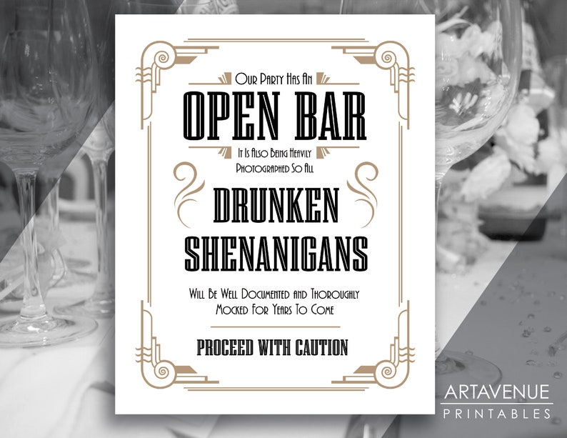 Open Bar Shenanigans Sign JPG SVG Downloads Gatsby Wedding Etsy