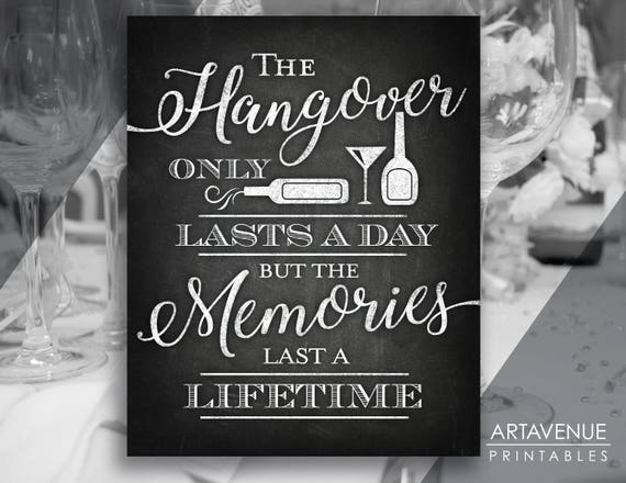Chalkboard Chic Party Sign Printables Hangover Only Lasts A Etsy