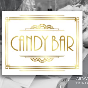 Printable Art Deco Sign - &quot;CANDY BAR&quot; White and Gold Gatsby Party digital file - ADWG1
