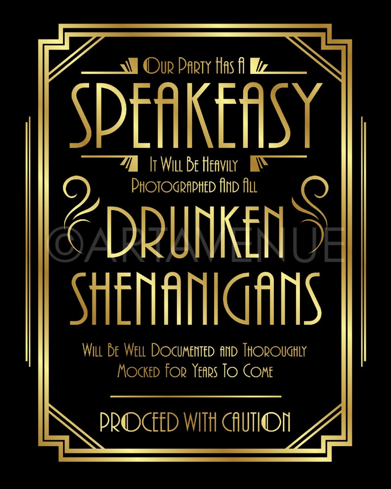 Art Deco Speakeasy Drunken Shenanigans Quote Sign Printable Etsy