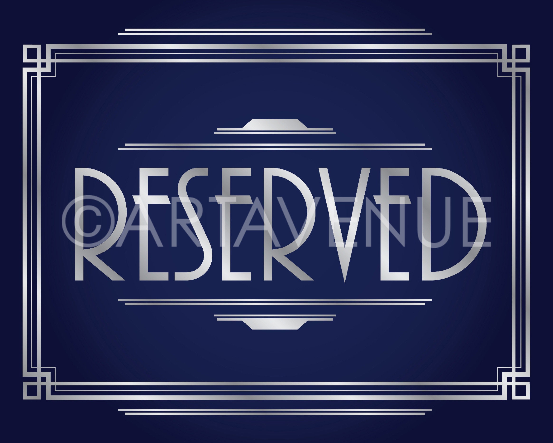 Reserved. Sign Silver Art Deco Sign RESERVED Printable Sign Navy and Silver Printable Art ...