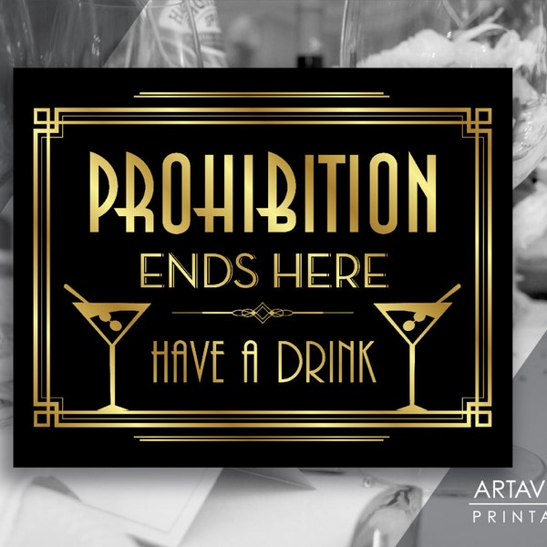 Gatsby Prohibition Sign, Art Deco Wedding Download, Roaring 20s Party, Art Deco Party, 1920s Wedding Jpg Svg, Instant Download AA3
