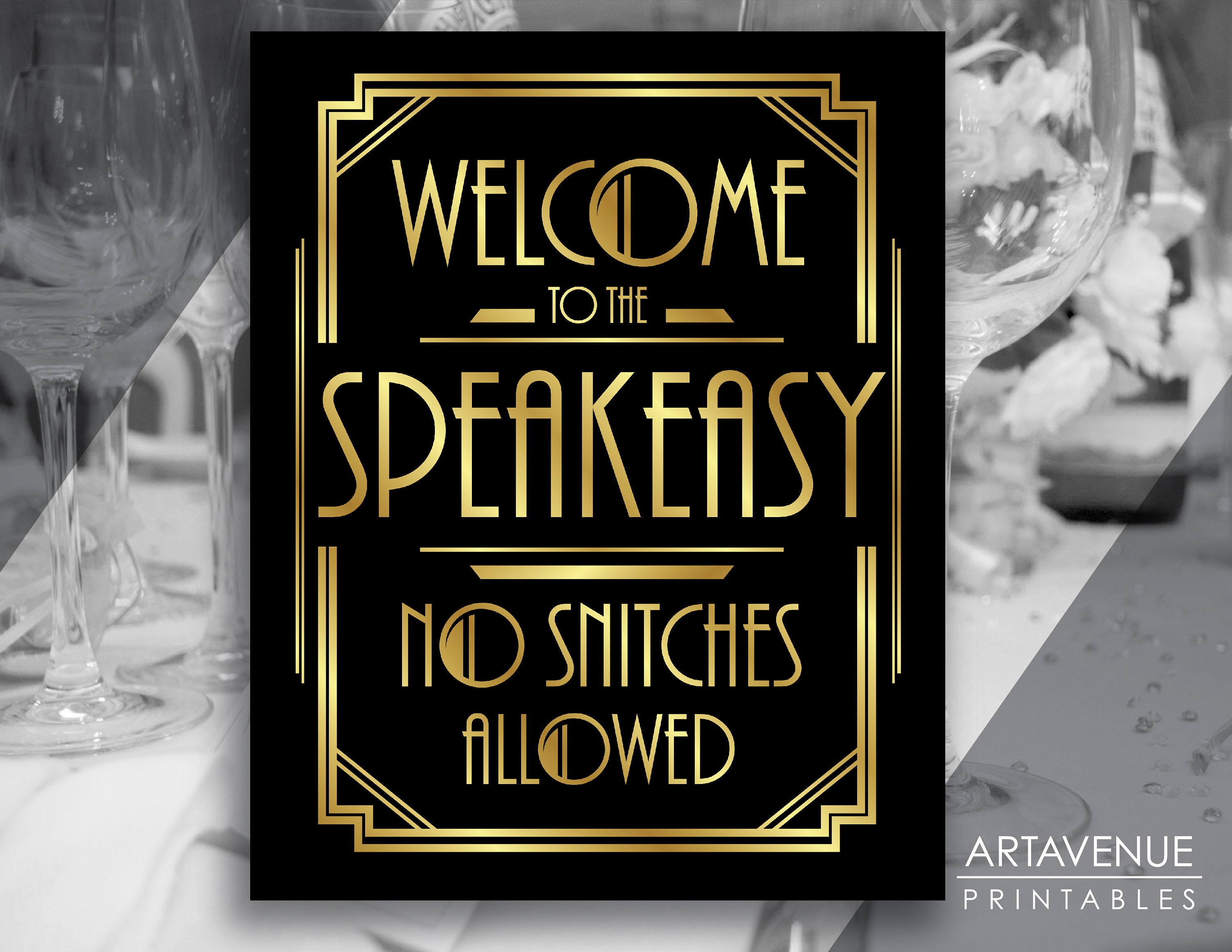 Art Deco Welcome To The Speakeasy Sign Printable Black and | Etsy