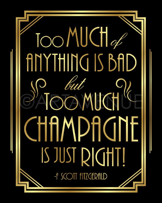 Roaring twenties party decoration. F. Scott Fitzgerald quote print. Great  Gatsby party decor. Art deco poster. Gatsby wedding decor.