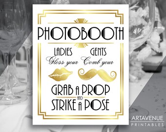 Great Gatsby Photo Booth Sign Printable, Gold Roaring 20's Art Deco Poster Sign Download, Wedding Party Decorations, Instant Download ADWGB1