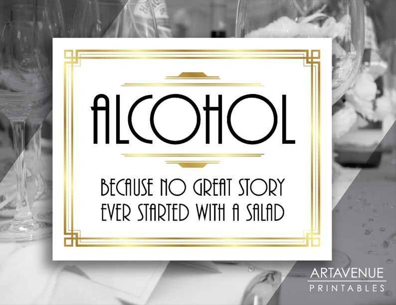 Art Deco Printable Art Gatsby Wedding Sign alcohol - Etsy