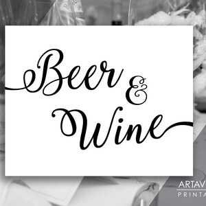 Chic Black and White Wedding Sign Printables | Beer & Wine Sign | Digital Downloads | Party Bar Sign Printable SCBW107