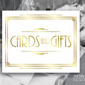 Great Gatsby Party Sign, Cards and Gifts Table Sign Printable, Art Deco Roaring 20&#39;s Wedding Party Decorations, Instant Download ADWG1