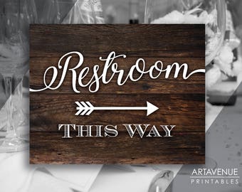 Rustic Chic Wedding Signs | Restroom This Way Sign | Restroom Sign Printables | Rustic Arrow Signs | Wedding Sign Downloads SCRW69