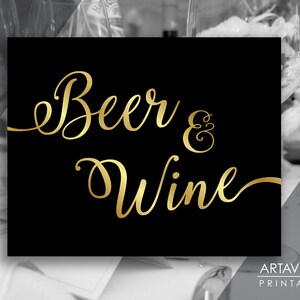 Chic Black and Gold Wedding Sign Printables | Beer & Wine Sign | Digital Downloads | Party Bar Sign Printable SCBG107