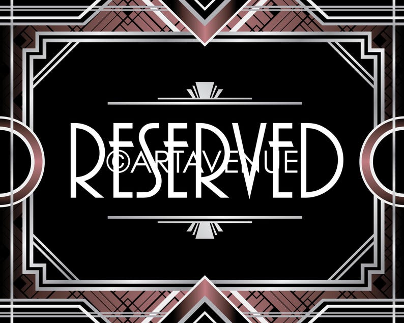 Reserved Sign Printable, Silver Red Art Deco Party Decorations, Roaring ...