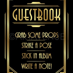 Art Deco Sign Downloads Photo Guestbook Sign Printable Black and Gold ...