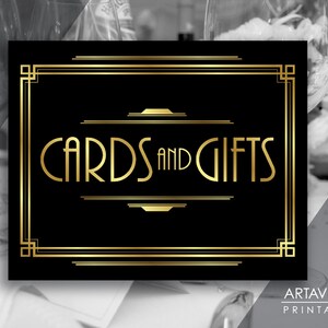 Gatsby Wedding Decor Printable Cards and Gifts Sign, Gatsby Party, Roaring Twenties Party, Art Deco Party Supplies - Black and Gold - ADBG1