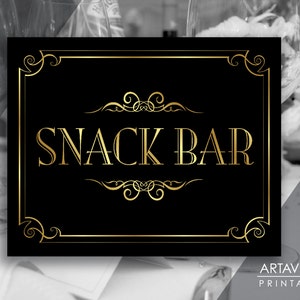 Printable Art Vintage Gold Wedding Sign - &quot;SNACK BAR&quot; Sign - Faux Gold Wedding digital file - VG1