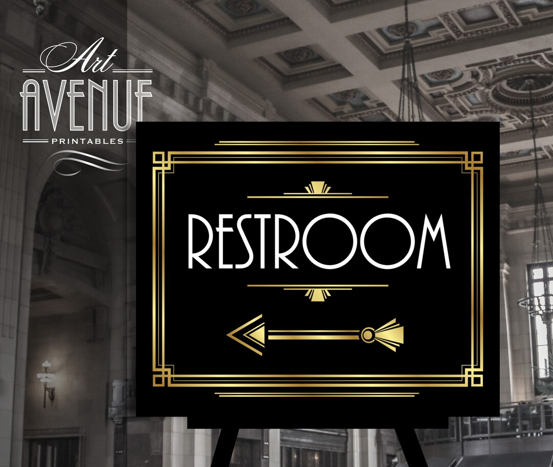 Restroom Sign Template | Gold Gatsby Wedding Party Restroom Sign ...