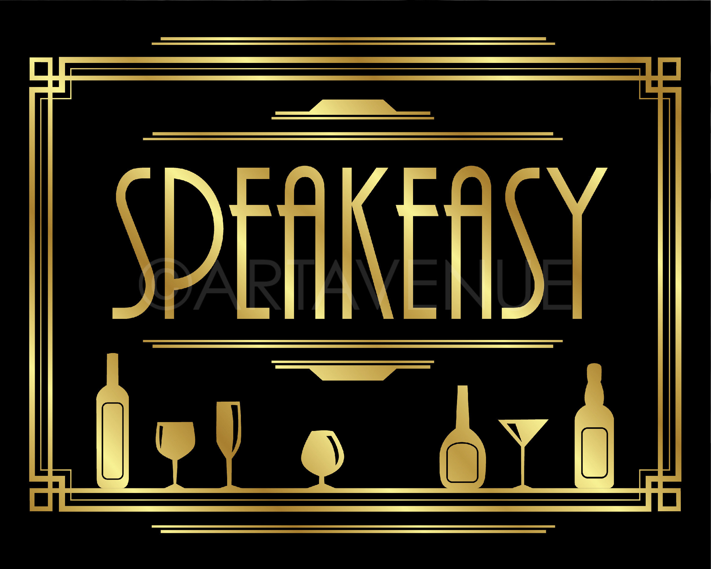 Gatsby Party Decor Printable Sign | Speakeasy House Rules Poster Printable  | Black and Gold Art Deco Wedding Party Decor - ADBG1