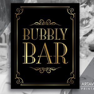 Printable Art Vintage Gold Wedding Sign - &quot;BUBBLY BAR&quot; Sign - Faux Gold Wedding digital file - VG1