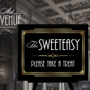 The Sweeteasy Editable Sign Template | Gold Gatsby Party Candy Bar Sign | Art Deco Roaring 20s Wedding Sign Printables #003 AD45