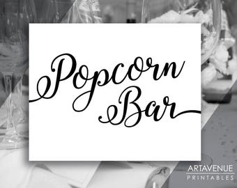 Chic Party Signs | Popcorn Bar | Snack Sign Printables | Black and White Food Table Signs | Popcorn Party Downloads SCBW51