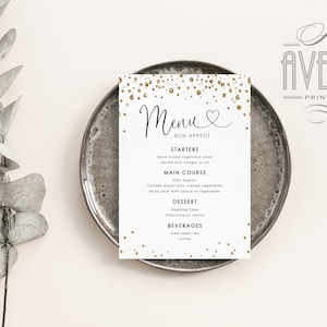 Gold Menu Template | Gold Wedding Reception Menu Templett | Wedding Menu Printable Template EDITABLE #008 CF19