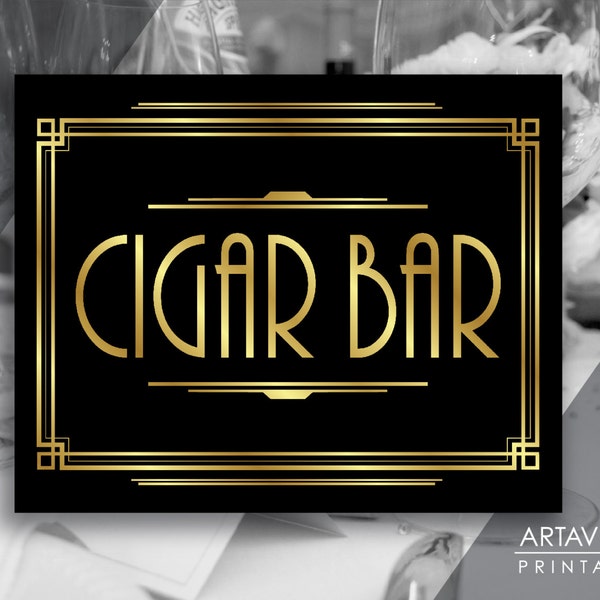 Gatsby Bar Decor Printable Cigar Bar Sign, Gatsby Party, Roaring Twenties Party, Art Deco 1920's Wedding Jpg Svg, Instant Download AA10