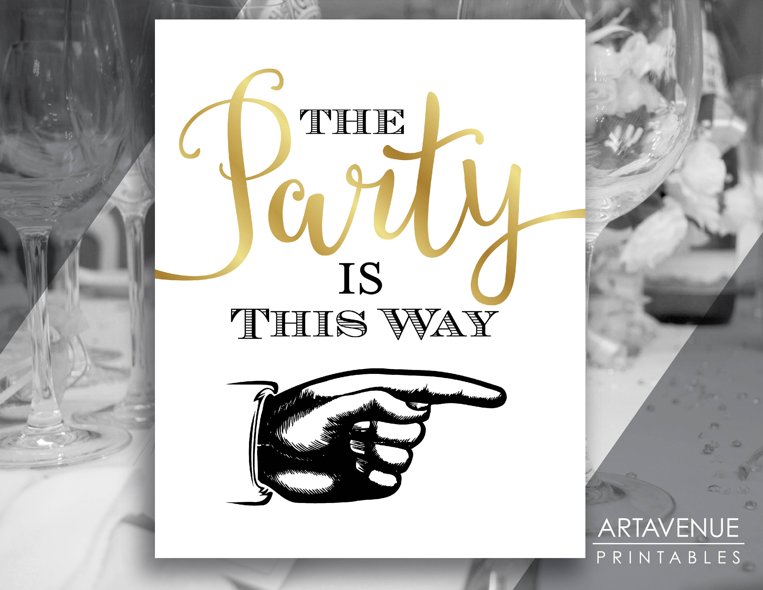 Party Finger Sign Chic Party Signs | Direction Sign Printables | the Party is This Way ...