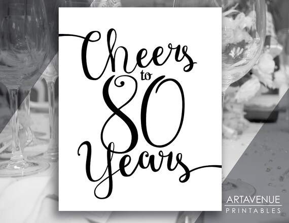 Black and White Chic Printables CHEERS TO 80 YEARS Party | Etsy