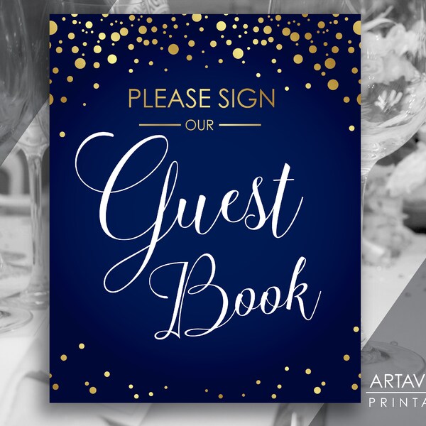 Navy Gold Confetti Guest Book Sign Download | Gold Confetti Guest Book Printable | Navy and Gold Guest Book Sign NGC12