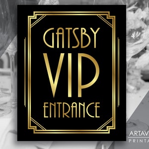 Great Gatsby Party Schild zum Ausdrucken, goldenen 20er Jahre Art Deco Hochzeitsdekoration, sofortiger Download ADBG1