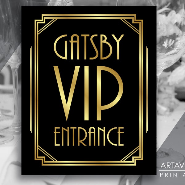 Gatsby Party Signs Printable Decor | Gatsby VIP Entrance | Gatsby Wedding Signs Art Deco Party Supplies - Black and Gold - ADBG1