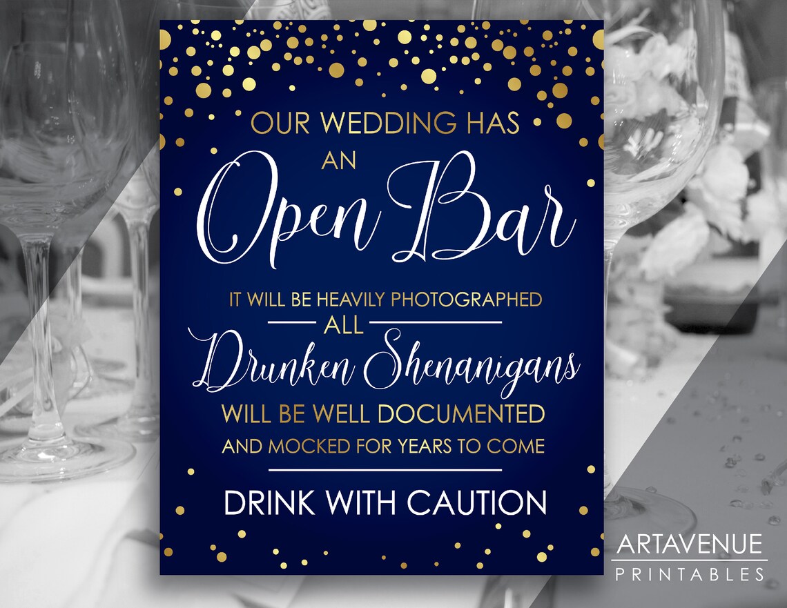 Navy Blue Gold Confetti Open Bar Sign Download Navy Gold - Etsy