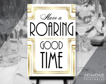 Roaring 20's Party Decor | 24 x 36 Have A Roaring Good Time Sign Download | Gatsby Art Deco Poster Sign Printable BG51