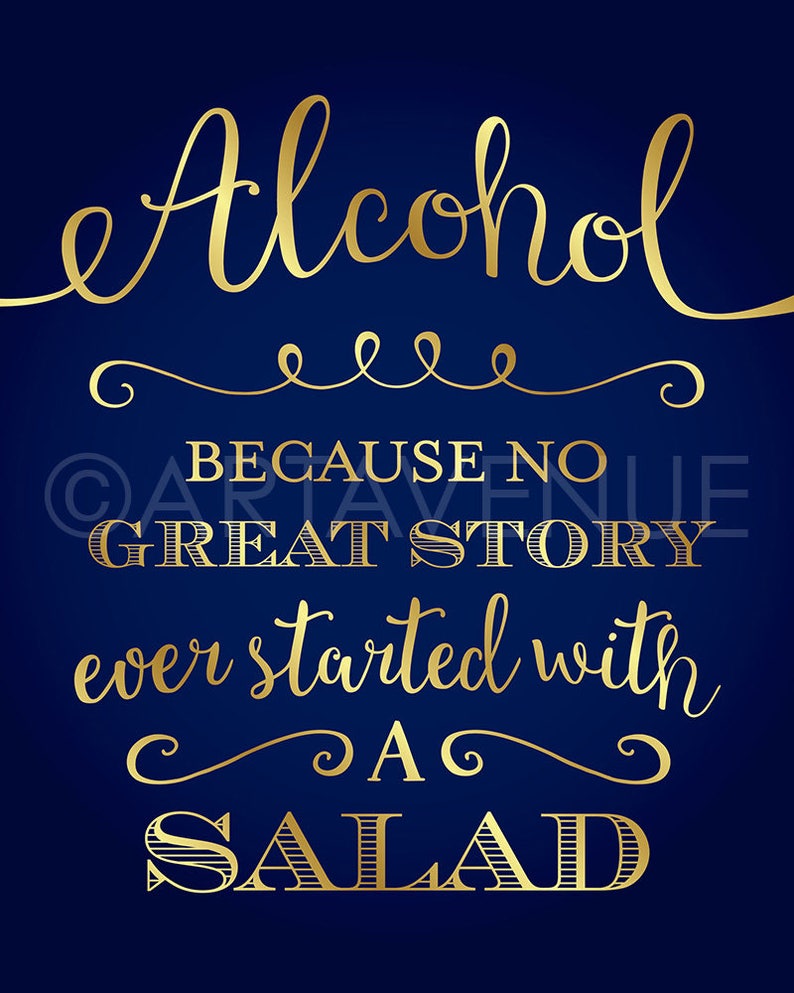 Navy and Gold Wedding Sign Printables / ALCOHOL No Party Ever Etsy