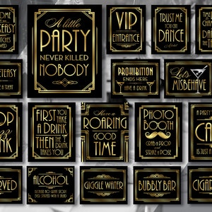 Printable Gatsby Party Signs | Art Deco Party Sign Bundle | Roaring Twenties Poster Signs Download | Printable Speakeasy Signs BG99