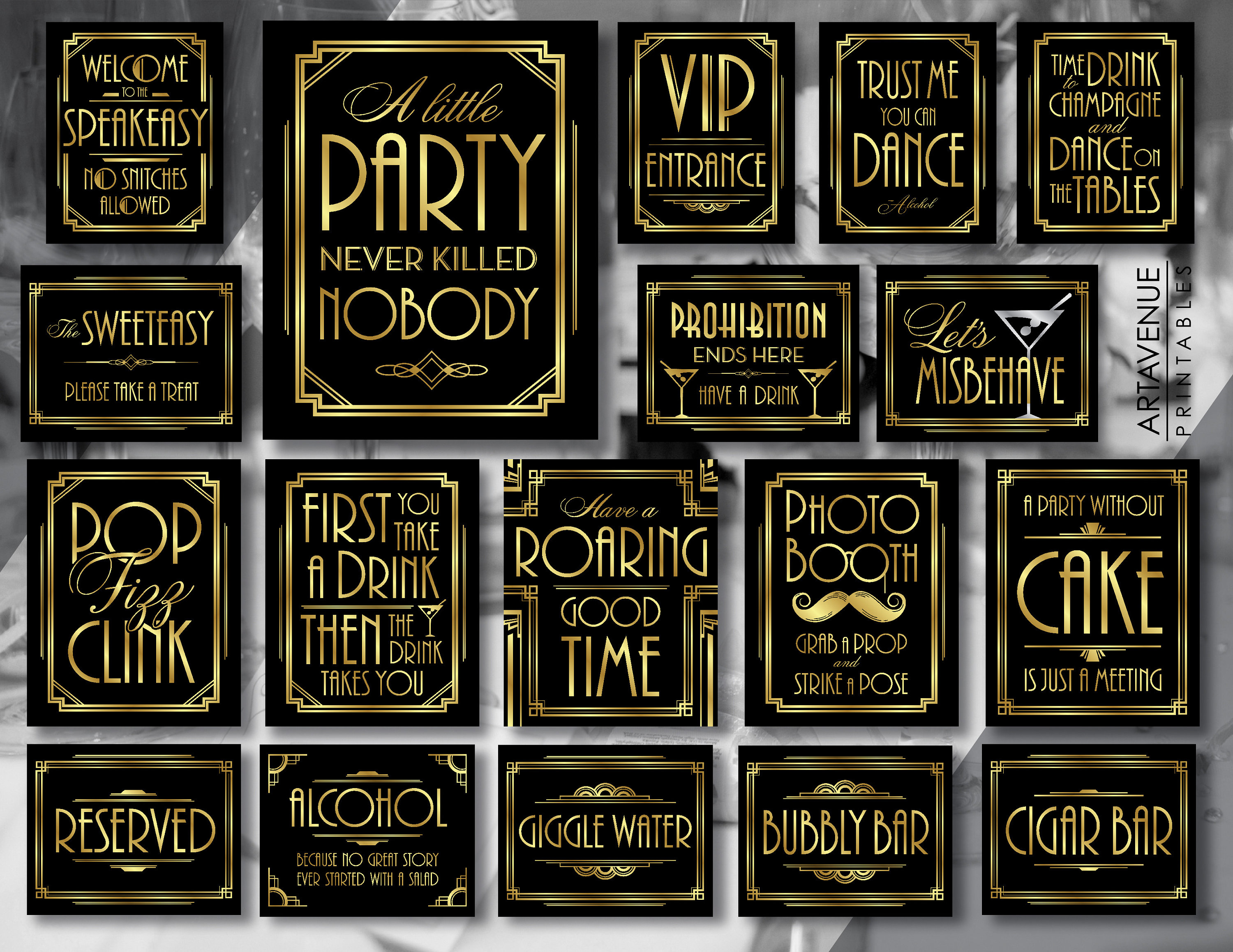 Great Gatsby Theme Birthday Party Photography Background Black Golden Line  Customize Birthday Party Decor Backdrops Banner