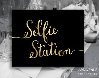 Black and Gold Wedding Printables / SELFIE STATION Sign / Chic Wedding Signs, Script Wedding Décor, Wedding Downloads SCBG5