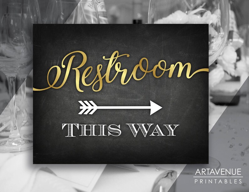 Chalkboard Gold Wedding Signs Restroom This Way Sign Etsy