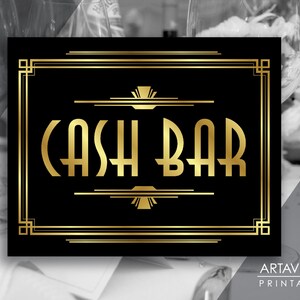 Gatsby Bar Decor Printable Cash Bar Sign, Gatsby Party, Roaring Twenties Party Decor, Art Deco Party Supplies - Black and Gold - ADBG1