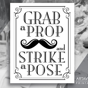 Printable Art Vintage Wedding Art Deco Sign - "grab A Prop and Strike A ...