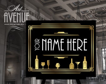 Editable Custom Bar Sign Template | Gold Gatsby Personalized Bar Sign | Editable Art Deco Roaring 20s Sign Printables #003 AD11